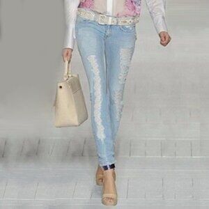 Distressed Ripped Blue Denim Jeans Pants b30